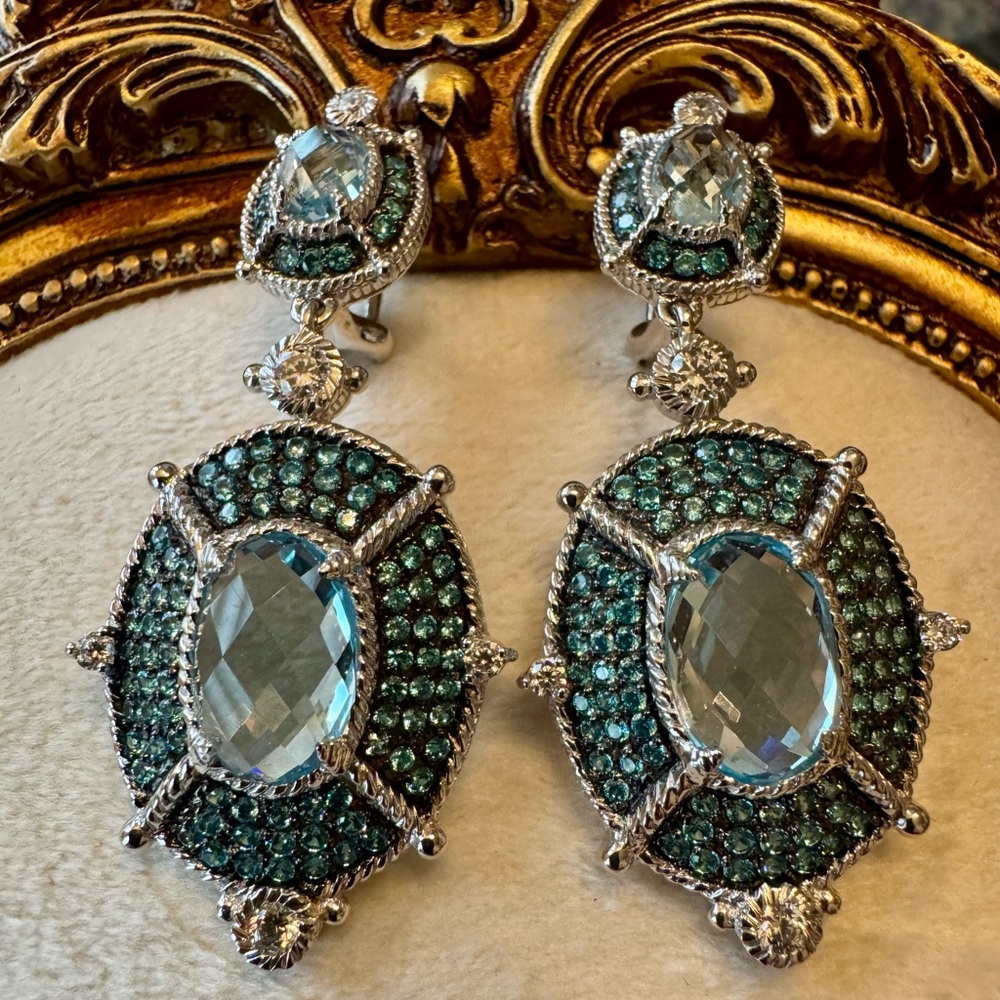Judith Ripka Stunning Silver and Blue Topaz Dangle Earrings - Picture 2 of 8